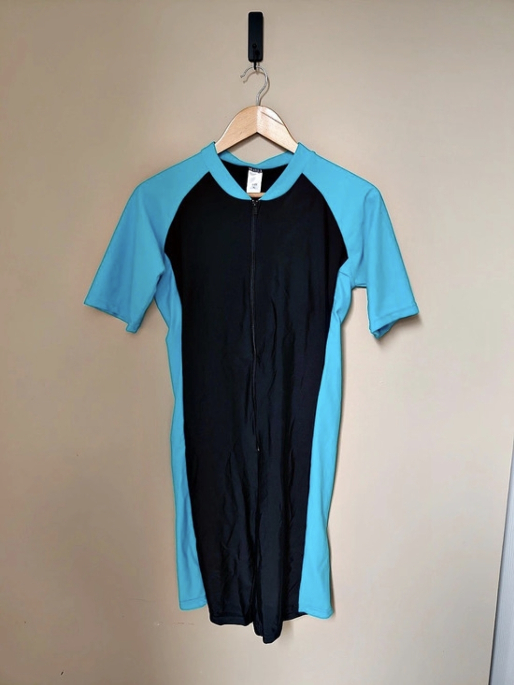 Color Block One-Piece Swimsuit Blue & Black XL